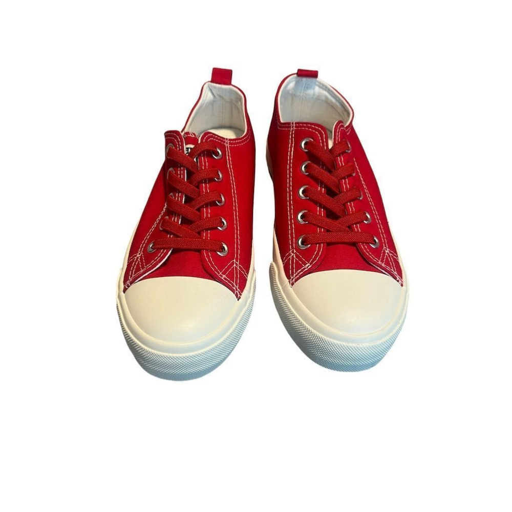 Fashion Fefoe Red Canvas Low Top Sneakers Women's Size 7 - Picture 2 of 7